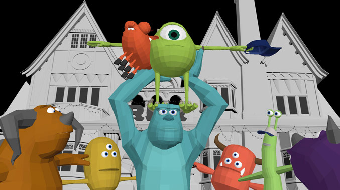 Modelado de una escena del largometraje Monsters University (Disney Pixar Studios, 2013). Fuente: Internet.